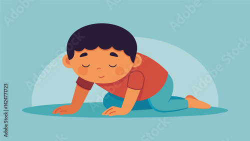 A supported childs pose promoting a sense of safety and comfort while surrendering to the present moment.. Vector illustration