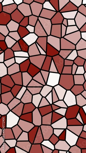 Vibrant abstract mosaic pattern with irregular geometric shapes animation in warm shades of red and cream. Ideal for artistic, decorative, and aesthetic background