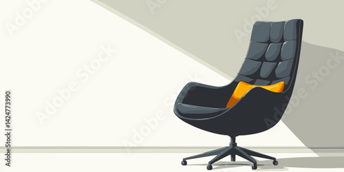 Stylish flat illustration of a modern chair in a minimalist setting showcasing contemporary design elements and color contrasts