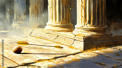 A competition in delphi decreed that whoever could split an olive pit with an arrow would be granted the wisdom of the oracle. Oracle Pillar. Illustration
