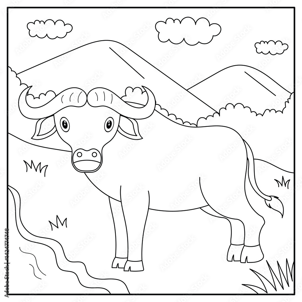 Fototapeta premium Buffalo Coloring Book Vector Illustration