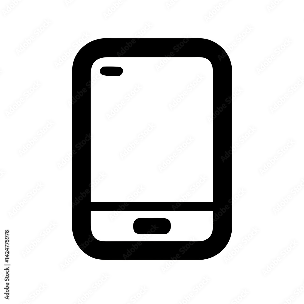 Illustration of a black and white smartphone with a simple design on a plain white background view Illustration of a black and white smartphone with a simple design on a plain white background view