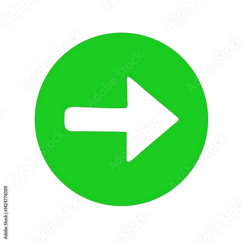 A green circle with a white arrow pointing to the right direction on a white background image view