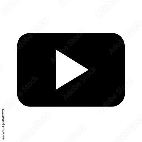 A black rectangle with rounded corners containing a white play symbol centered horizontally
