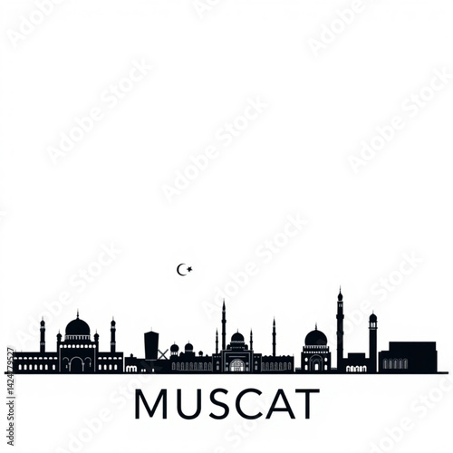 Silhouette of the muscat skyline art create with generative ai