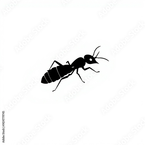 Silhouette of a black ant on white create with generative ai