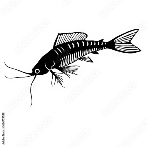 Silhouette of a catfish with whiskers create with generative ai