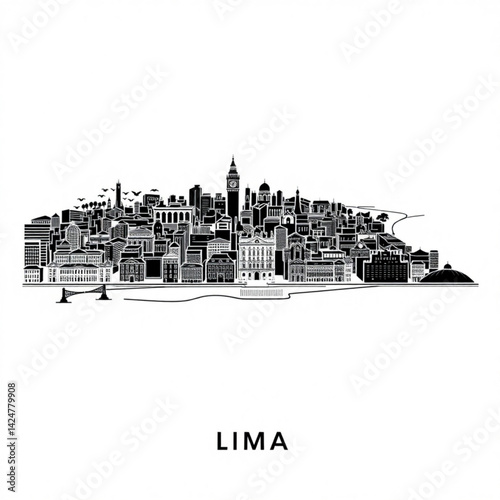 Lima city skyline silhouette design create with generative ai