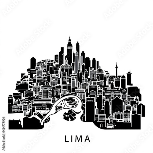 Lima city skyline silhouette design create with generative ai