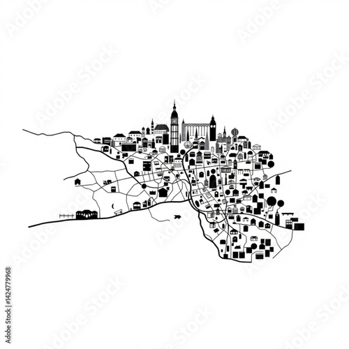 Detailed city map in black and white create with generative ai