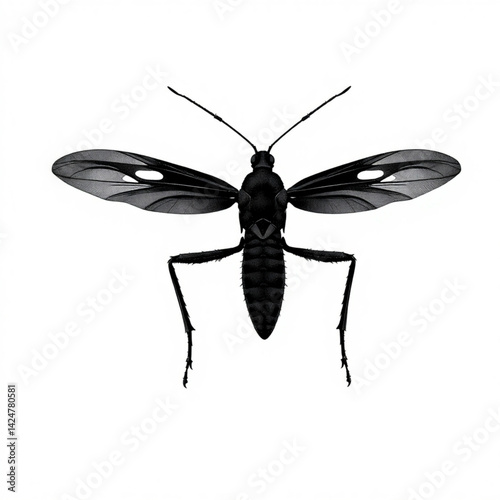 Detailed black wasp on white background create with generative ai