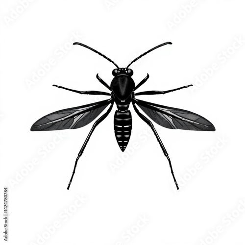 Detailed monochrome wasp illustration create with generative ai