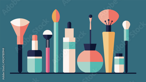 A collection of vintage makeup brushes displayed next to their modern counterparts highlighting the advancements in technology and design in the. Vector illustration