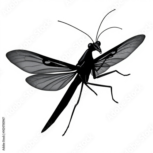 Black and white insect with wings open create with generative ai