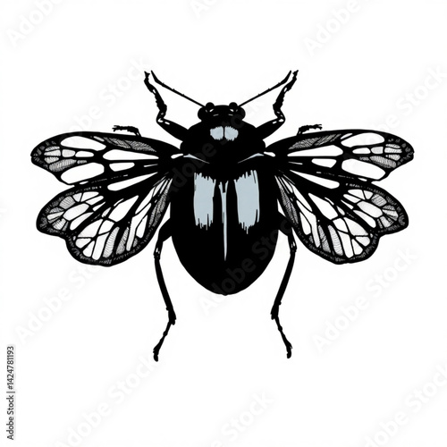 Detailed black beetle with open wings create with generative ai