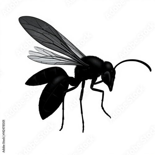 Detailed illustration of a black wasp create with generative ai