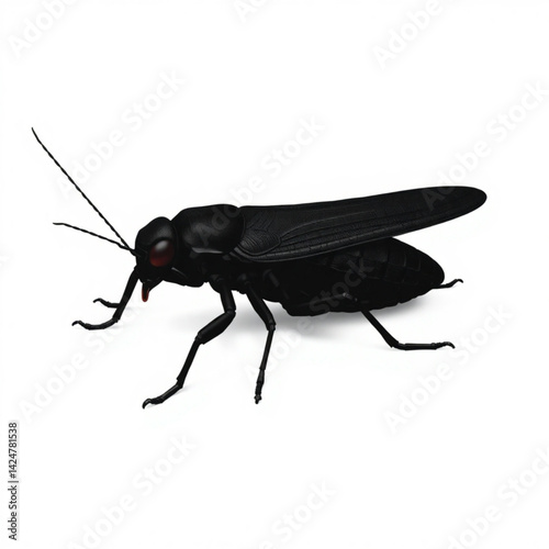 Isolated black insect with red eyes create with generative ai