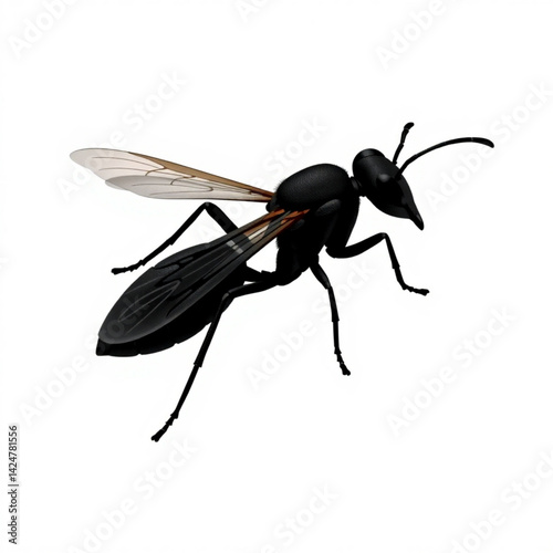 Detailed image of a black winged ant create with generative ai