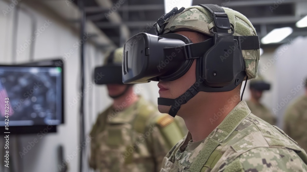 Military personnel using VR headsets for training Military personnel using VR headsets for training