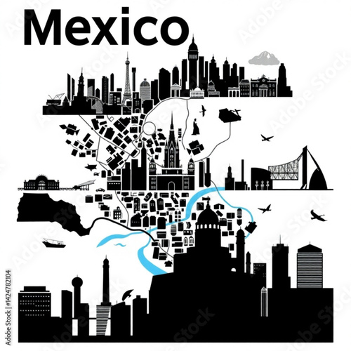 Mexico city skyline black and white create with generative ai