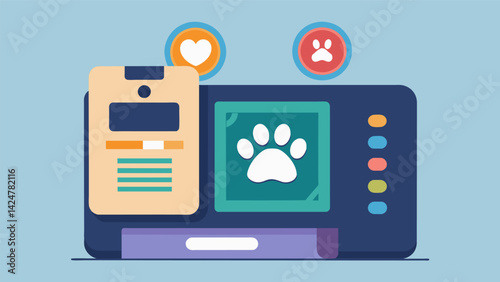 The ultimate tool for pet clinics this biometric scanner streamlines the identification and accessing of medical records for all furry patients.. Vector illustration