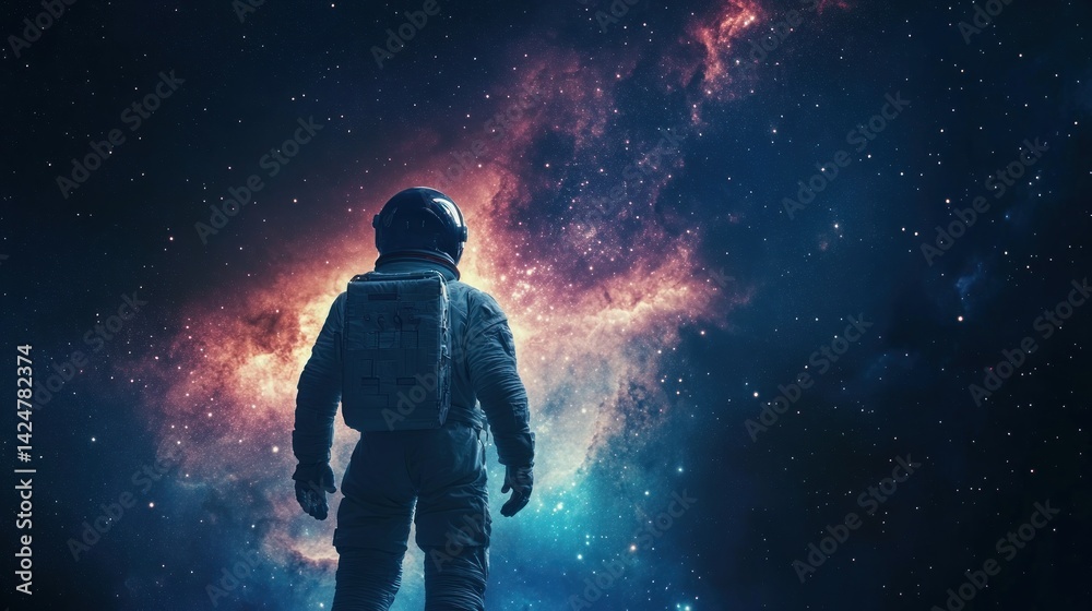 Astronaut Facing a Starry Nebula in Space Astronaut Facing a Starry Nebula in Space
