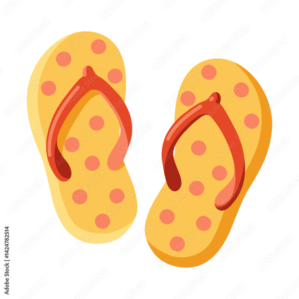Flip flops with red polka dots and red straps. Summer footwear. Cartoon vector illustration on white background. Flip flops with red polka dots and red straps. Summer footwear. Cartoon vector illustration on white background.