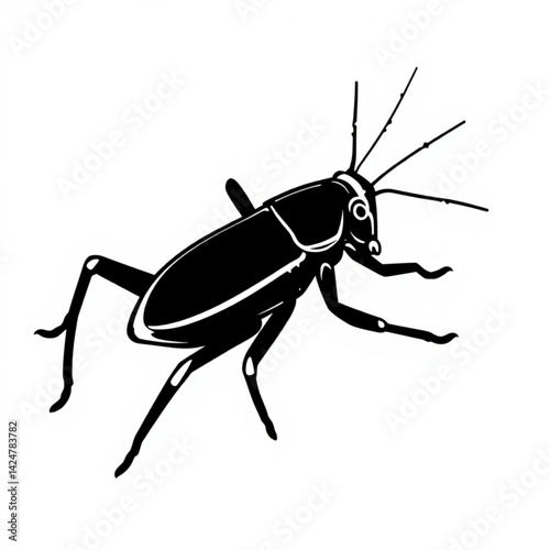 Illustration of a black cricket insect create with generative ai