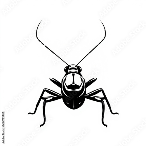 Stylized black and white grasshopper create with generative ai
