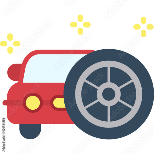 Car with a wheel cleaner Flat Icon