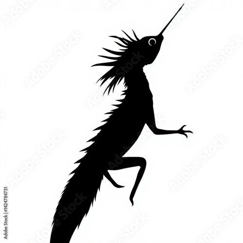 Silhouette of a spiky lizard creature create with generative ai