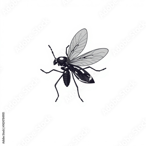 Illustration of a black flying insect create with generative ai