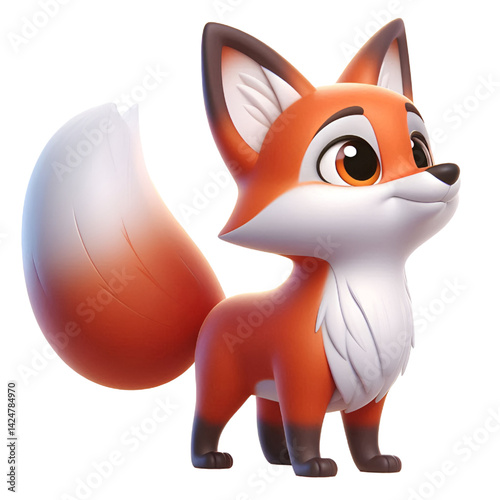 Cutout fox with a bushy tail on transparent  background