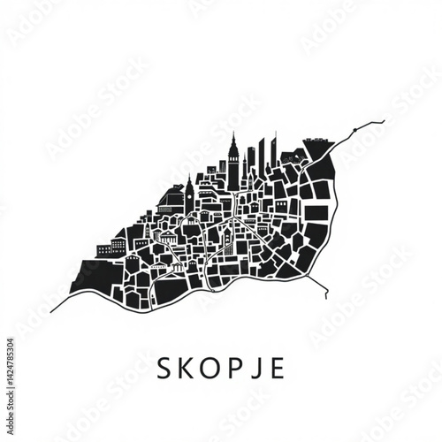 Black and white map of skopje city create with generative ai