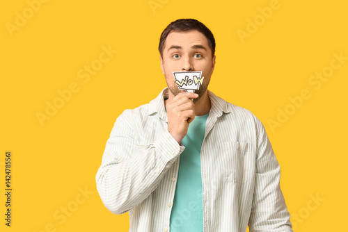 Shocked young man with text...