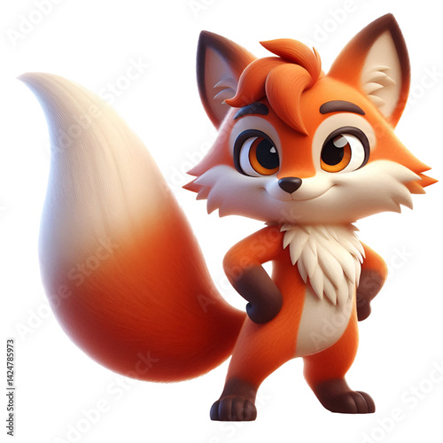 Cutout fox with a bushy tail on transparent  background