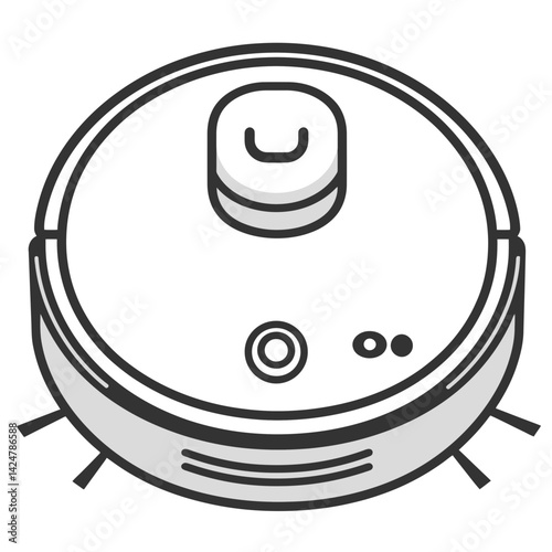 Minimalist line art of a robot vacuum cleaning a modern home environment