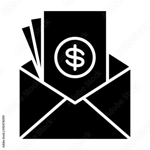 Bribe money icon with glyph style. Salary icon with glyph style. An icon of an envelope containing lots of money