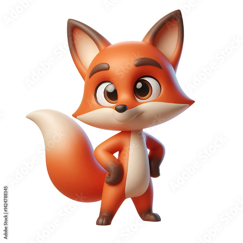 Cutout fox with a bushy tail on transparent  background