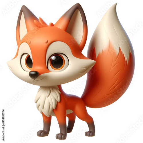 Cutout fox with a bushy tail on transparent  background