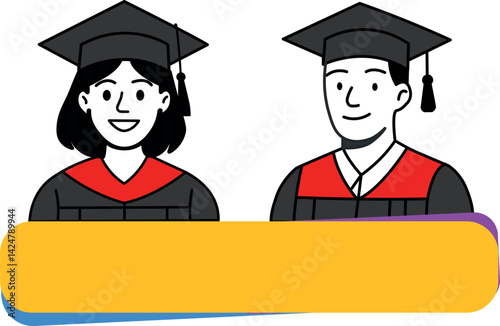 vector of two people wearing graduation gowns