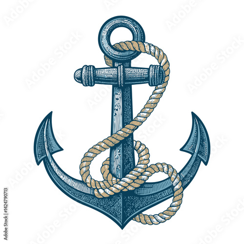 Vintage Anchor with Rope Sketch