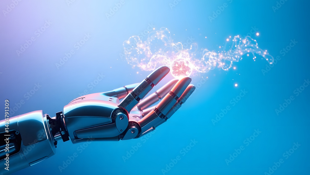 Naklejka premium Robotic Hand Holding Ethereal Energy AI, Technology, and Innovation