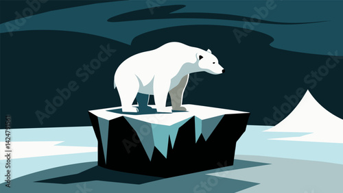 A haunting black and white photograph of a lone polar bear stranded on a small shrinking piece of ice evoking a sense of isolation and loss caused by.
