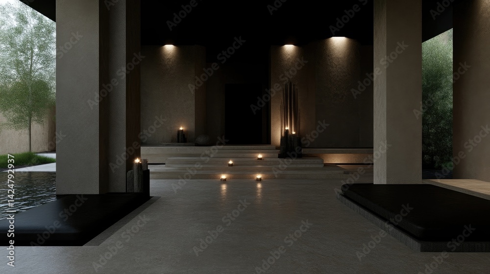 Modern spa entrance, minimalist design Modern spa entrance, minimalist design