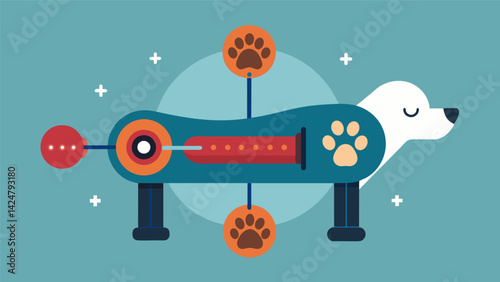 An adjustable device with multiple massage modes designed specifically for different sizes and breeds of pets to target specific pressure points and. Vector illustration