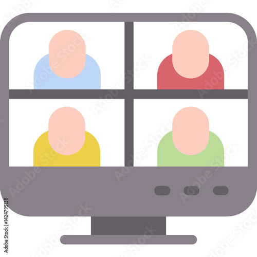 Virtual Meeting, online conference, digital meeting, video chat, remote meeting, remote work, Zoom meeting, virtual team, online collaboration, teleconferencing Flat Icon