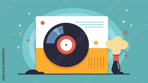 A record sleeve with a builtin air purifier protecting the vinyl from dust and dirt while also cleaning the surrounding air. Vector illustration