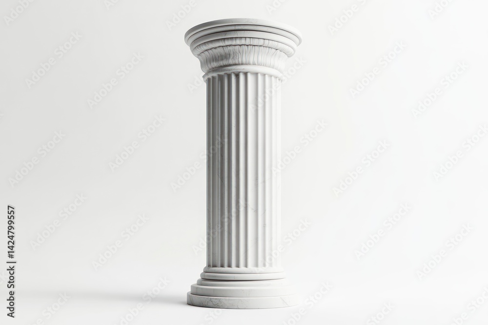 Classical Column with Fluted Design Isolated on White Background for Architectural and Historic Classical Column with Fluted Design Isolated on White Background for Architectural and Historic