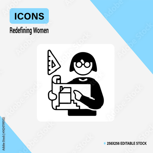 Female Architect: A female architect, focused on designing a new building, sketching architectural blueprints. The image represents women in the workplace, architectural expertise.